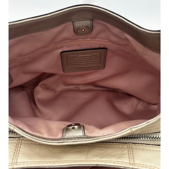 Coach Lynn Soho Cream Leather with Metallic Silver Trimmed Hobo Handbag - Picture 7 of 9